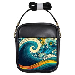 Waves Wave Ocean Sea Abstract Whimsical Girls Sling Bag by Jancukart