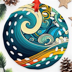 Waves Wave Ocean Sea Abstract Whimsical Round Filigree Ornament (two Sides)