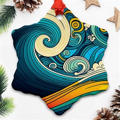 Waves Wave Ocean Sea Abstract Whimsical Snowflake Ornament (two Sides)