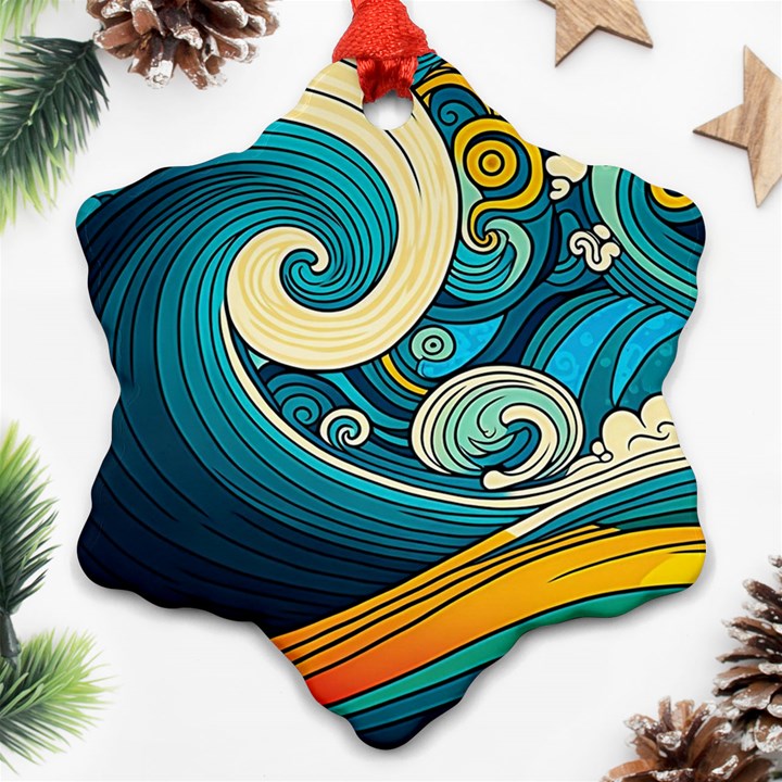 Waves Wave Ocean Sea Abstract Whimsical Snowflake Ornament (Two Sides)