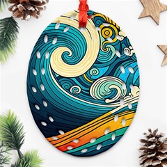 Waves Wave Ocean Sea Abstract Whimsical Ornament (oval Filigree) by Jancukart