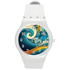 Waves Wave Ocean Sea Abstract Whimsical Round Plastic Sport Watch (m)