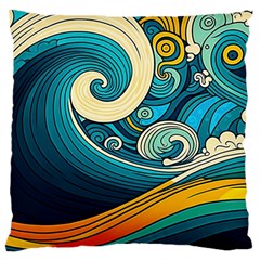 Waves Wave Ocean Sea Abstract Whimsical Large Cushion Case (one Side) by Jancukart