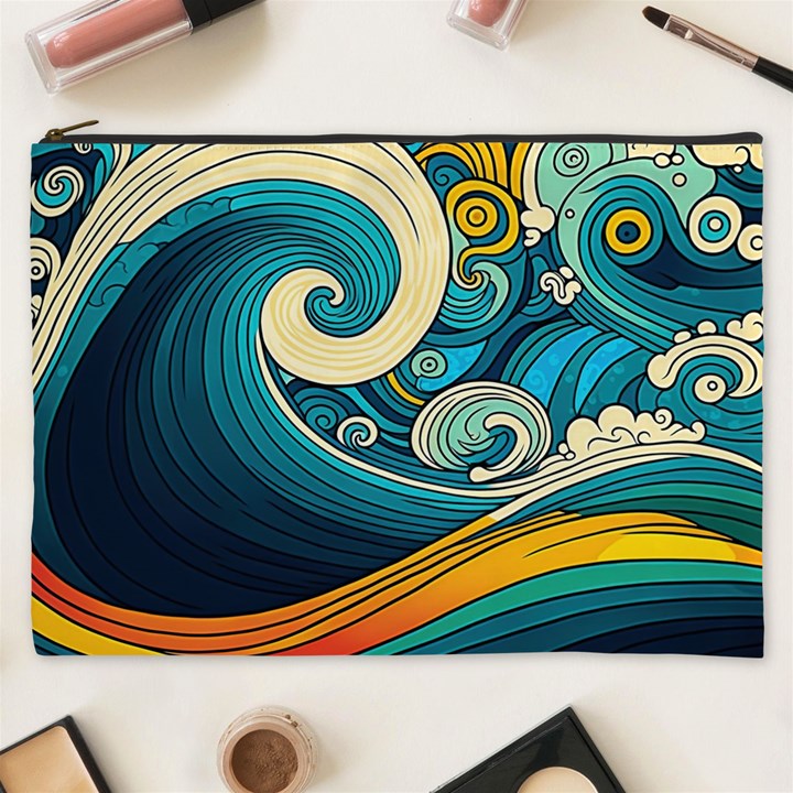 Waves Wave Ocean Sea Abstract Whimsical Cosmetic Bag (XXXL)