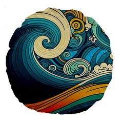 Waves Wave Ocean Sea Abstract Whimsical Large 18  Premium Round Cushions by Jancukart