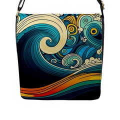 Waves Wave Ocean Sea Abstract Whimsical Flap Closure Messenger Bag (l)