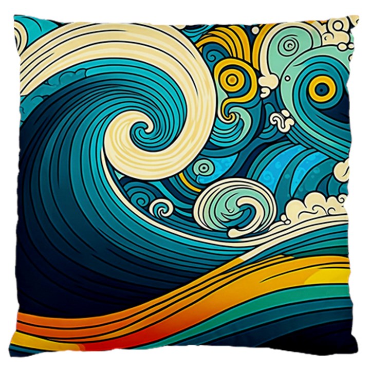 Waves Wave Ocean Sea Abstract Whimsical Large Premium Plush Fleece Cushion Case (One Side)