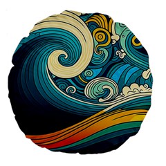 Waves Wave Ocean Sea Abstract Whimsical Large 18  Premium Flano Round Cushions