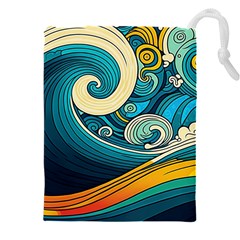 Waves Wave Ocean Sea Abstract Whimsical Drawstring Pouch (4xl) by Jancukart