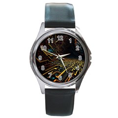 Data Technology Coding Pattern Round Metal Watch