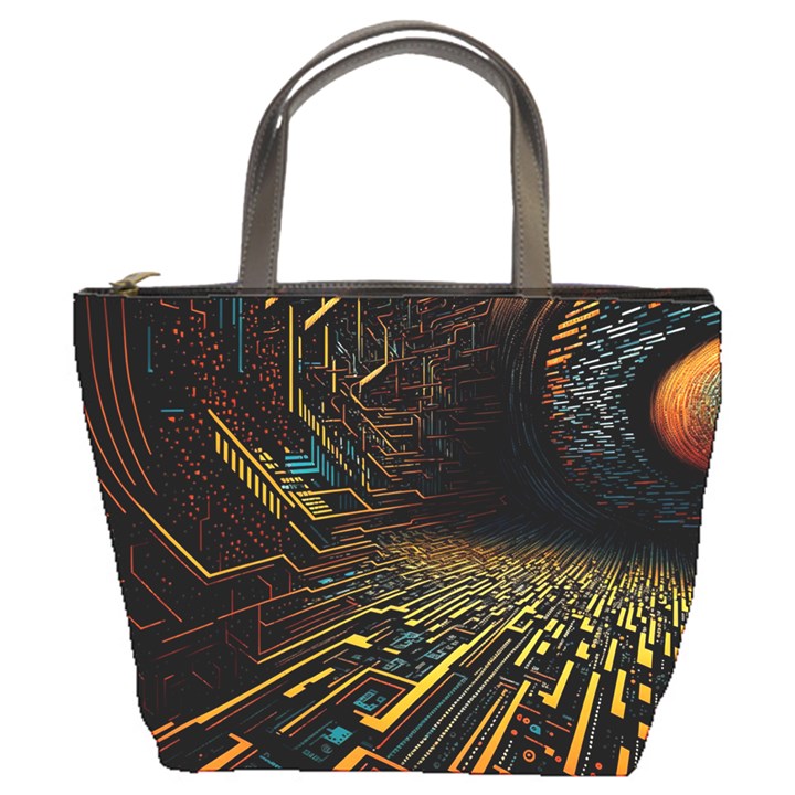 Data Technology Coding Pattern Bucket Bag