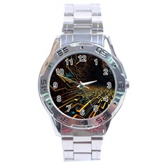 Data Technology Coding Pattern Stainless Steel Analogue Watch