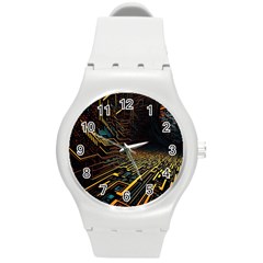 Data Technology Coding Pattern Round Plastic Sport Watch (m)