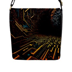 Data Technology Coding Pattern Flap Closure Messenger Bag (l)