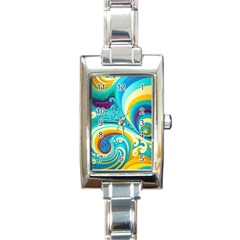 Waves Ocean Sea Abstract Whimsical Rectangle Italian Charm Watch by Jancukart