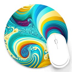 Waves Ocean Sea Abstract Whimsical Round Mousepad by Jancukart