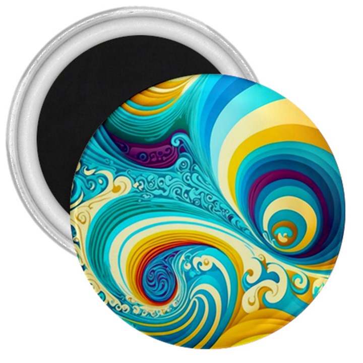 Waves Ocean Sea Abstract Whimsical 3  Magnets