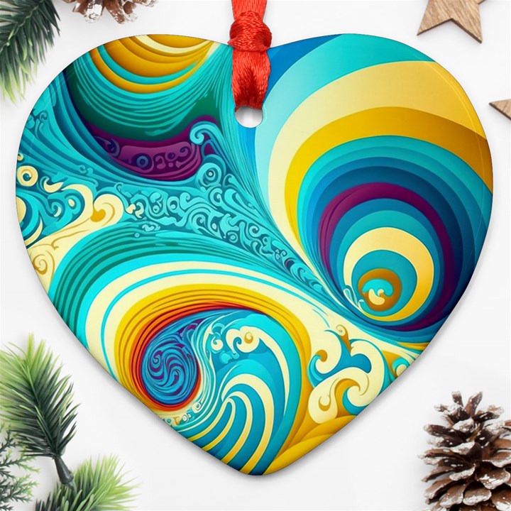 Waves Ocean Sea Abstract Whimsical Ornament (Heart)