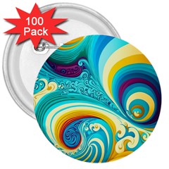 Waves Ocean Sea Abstract Whimsical 3  Buttons (100 Pack) 