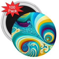 Waves Ocean Sea Abstract Whimsical 3  Magnets (100 Pack)