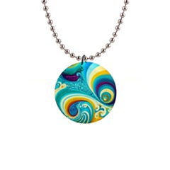 Waves Ocean Sea Abstract Whimsical 1  Button Necklace