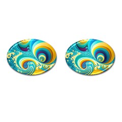 Waves Ocean Sea Abstract Whimsical Cufflinks (oval) by Jancukart