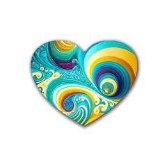 Waves Ocean Sea Abstract Whimsical Rubber Heart Coaster (4 Pack)