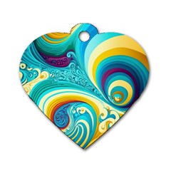 Waves Ocean Sea Abstract Whimsical Dog Tag Heart (one Side)