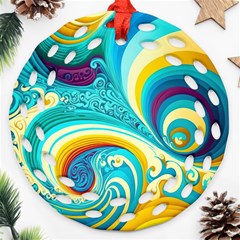 Waves Ocean Sea Abstract Whimsical Round Filigree Ornament (two Sides)