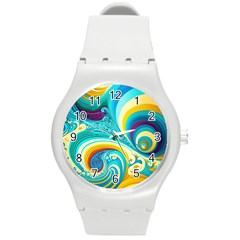 Waves Ocean Sea Abstract Whimsical Round Plastic Sport Watch (m)