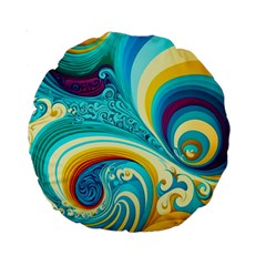 Waves Ocean Sea Abstract Whimsical Standard 15  Premium Round Cushions