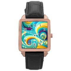 Waves Ocean Sea Abstract Whimsical Rose Gold Leather Watch 