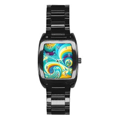 Waves Ocean Sea Abstract Whimsical Stainless Steel Barrel Watch