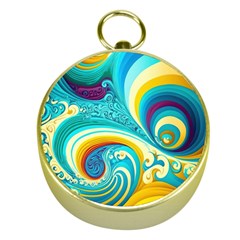 Waves Ocean Sea Abstract Whimsical Gold Compasses