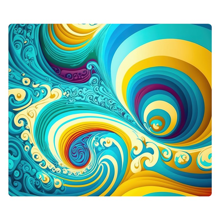 Waves Ocean Sea Abstract Whimsical Premium Plush Fleece Blanket (Small)