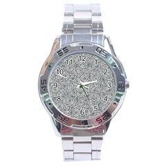 Circle Ornate Motif Random Pattern Stainless Steel Analogue Watch