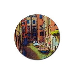 Venice Canals Art - Copy Venice Canals Art Rubber Round Coaster (4 Pack) by ConteMonfrey