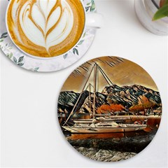 Art Boats Garda, Italy  Uv Print Round Tile Coaster by ConteMonfrey