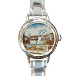 Side way to Lake Garda, Italy. Round Italian Charm Watch Front