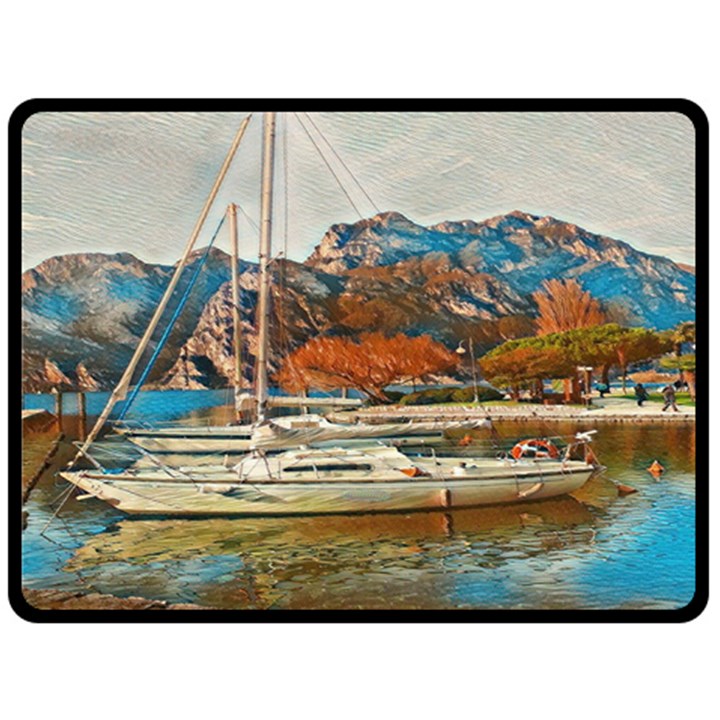 Boats on Lake Garda, Italy. One Side Fleece Blanket (Large)