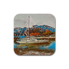 Boats On Lake Garda, Italy  Rubber Square Coaster (4 Pack) by ConteMonfrey