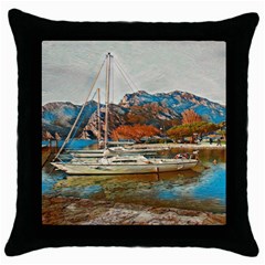 Boats On Lake Garda, Italy  Throw Pillow Case (black) by ConteMonfrey