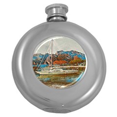 Boats On Lake Garda, Italy  Round Hip Flask (5 Oz) by ConteMonfrey