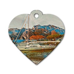 Boats On Lake Garda, Italy  Dog Tag Heart (two Sides) by ConteMonfrey