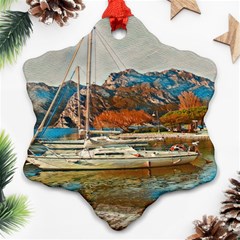 Boats On Lake Garda, Italy  Snowflake Ornament (two Sides) by ConteMonfrey