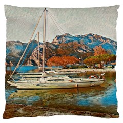 Boats On Lake Garda, Italy  Large Cushion Case (one Side) by ConteMonfrey