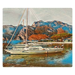 Boats On Lake Garda, Italy  Premium Plush Fleece Blanket (small) by ConteMonfrey