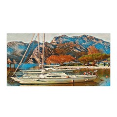 Boats On Lake Garda, Italy  Satin Wrap 35  X 70  by ConteMonfrey