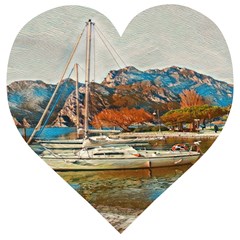 Boats On Lake Garda, Italy  Wooden Puzzle Heart by ConteMonfrey