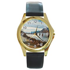 Ducks On Gardasee Round Gold Metal Watch by ConteMonfrey